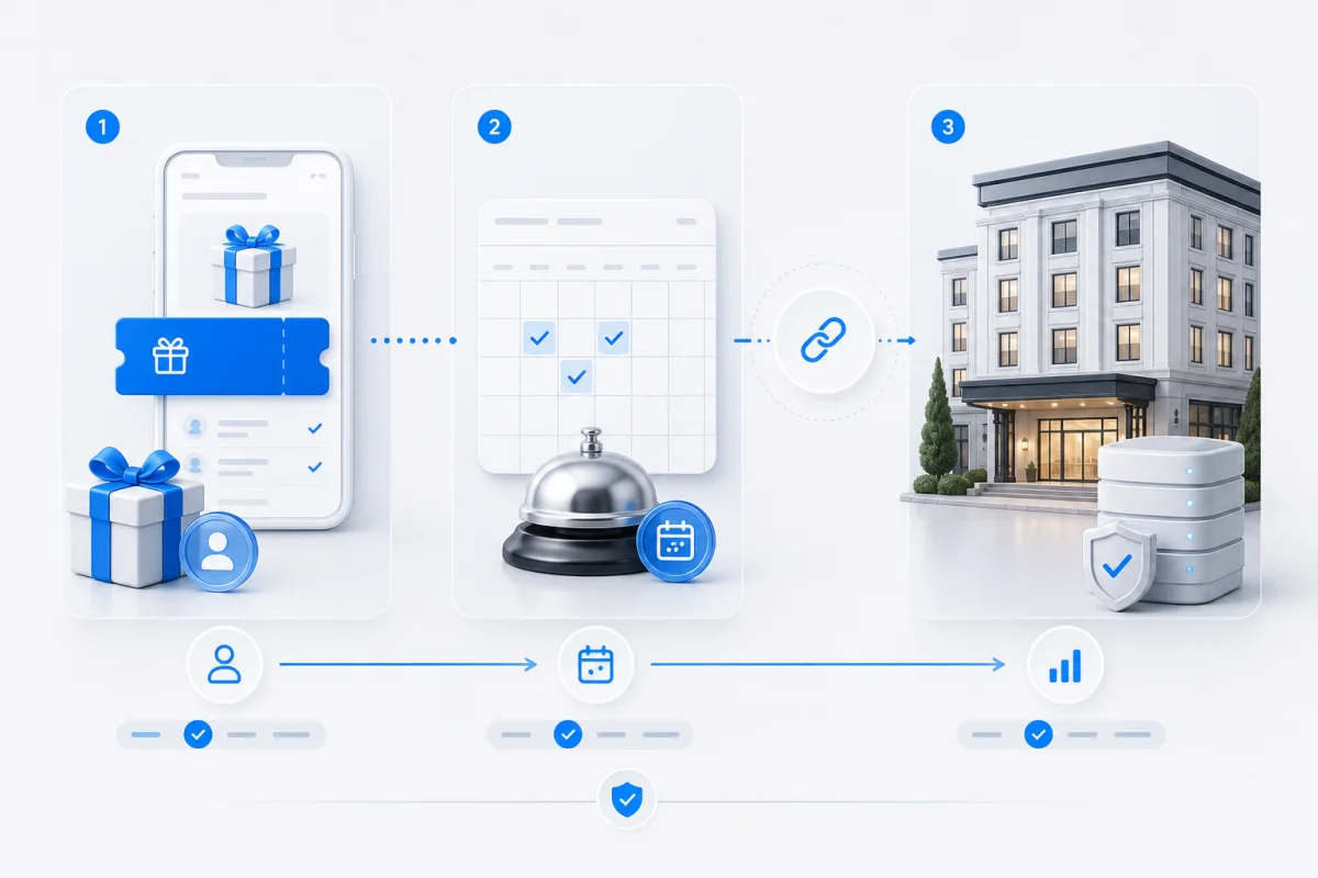 Campaign reward and selected dates connected to hotel booking and measurement systems