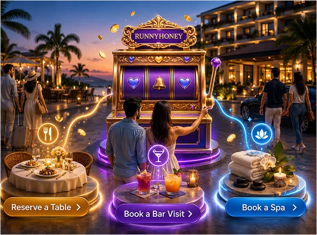 RunnyHoney promotion inviting hotel guests and local customers to reserve a restaurant table, visit the bar or book the spa