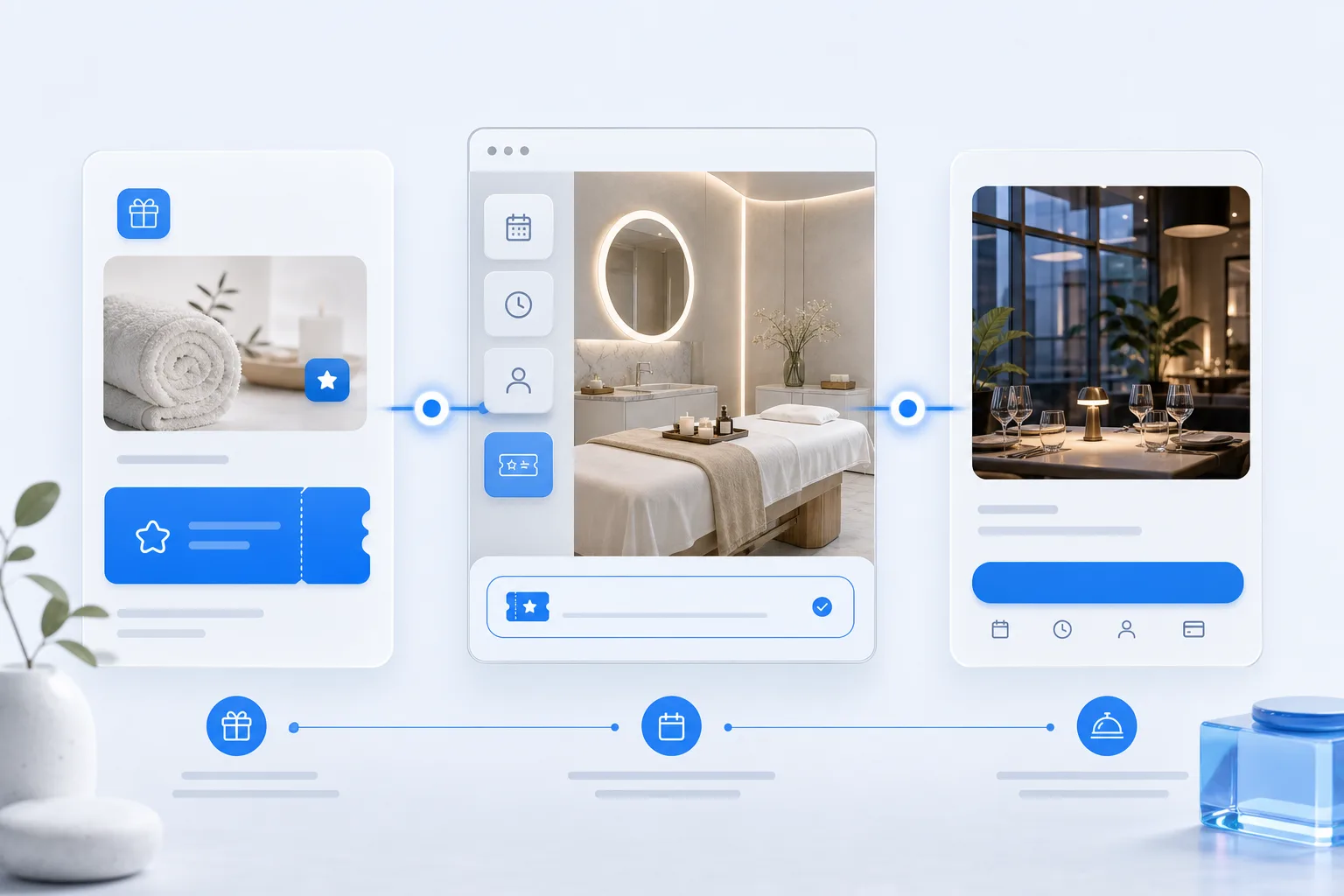 Interactive hotel reward connecting spa and restaurant offers to customer action