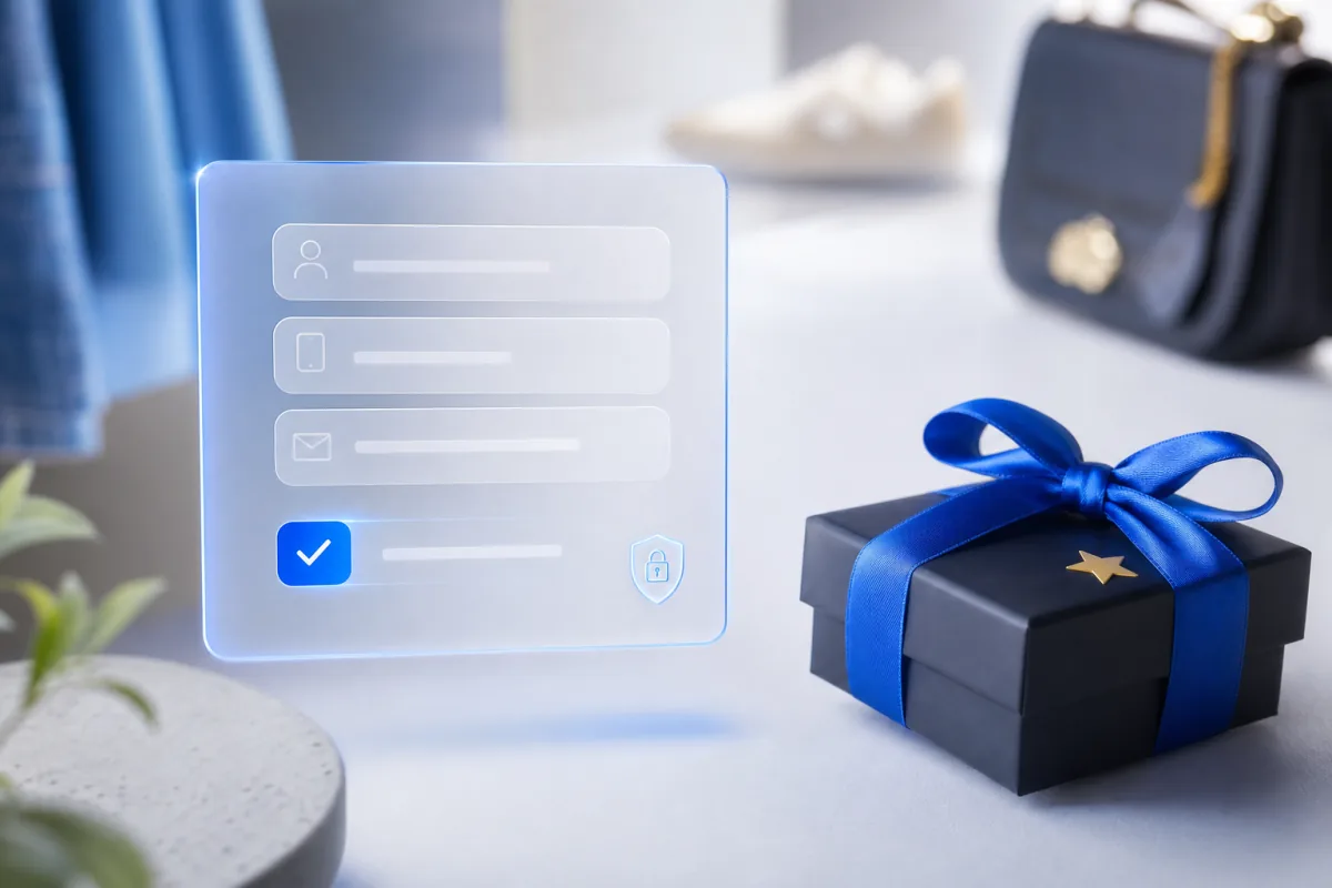 Permissioned customer entry form beside a branded gift reward.