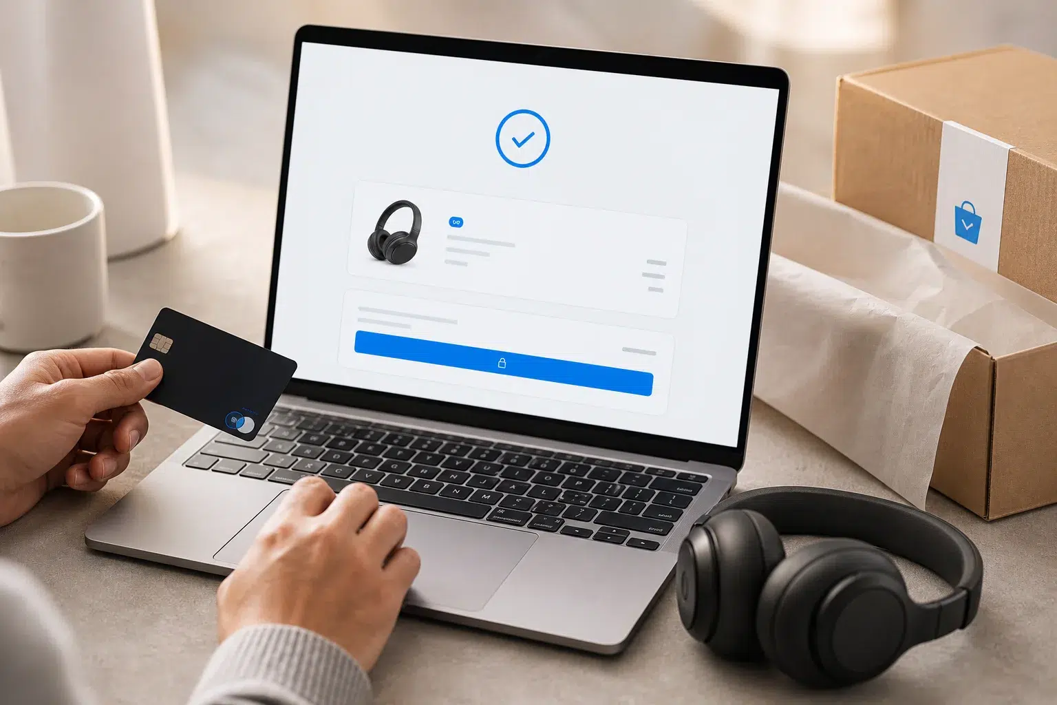 Customer completing payment for a Shopify order on a laptop.