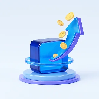 Upward arrow and coins representing increased Shopify average order value.