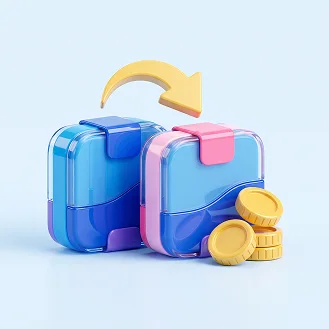 Shopping cases and coins connected by a return arrow representing Shopify customer retention.