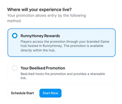 BeeLiked interface offering RunnyHoney Rewards or a BeeLiked promotion as campaign delivery options.
