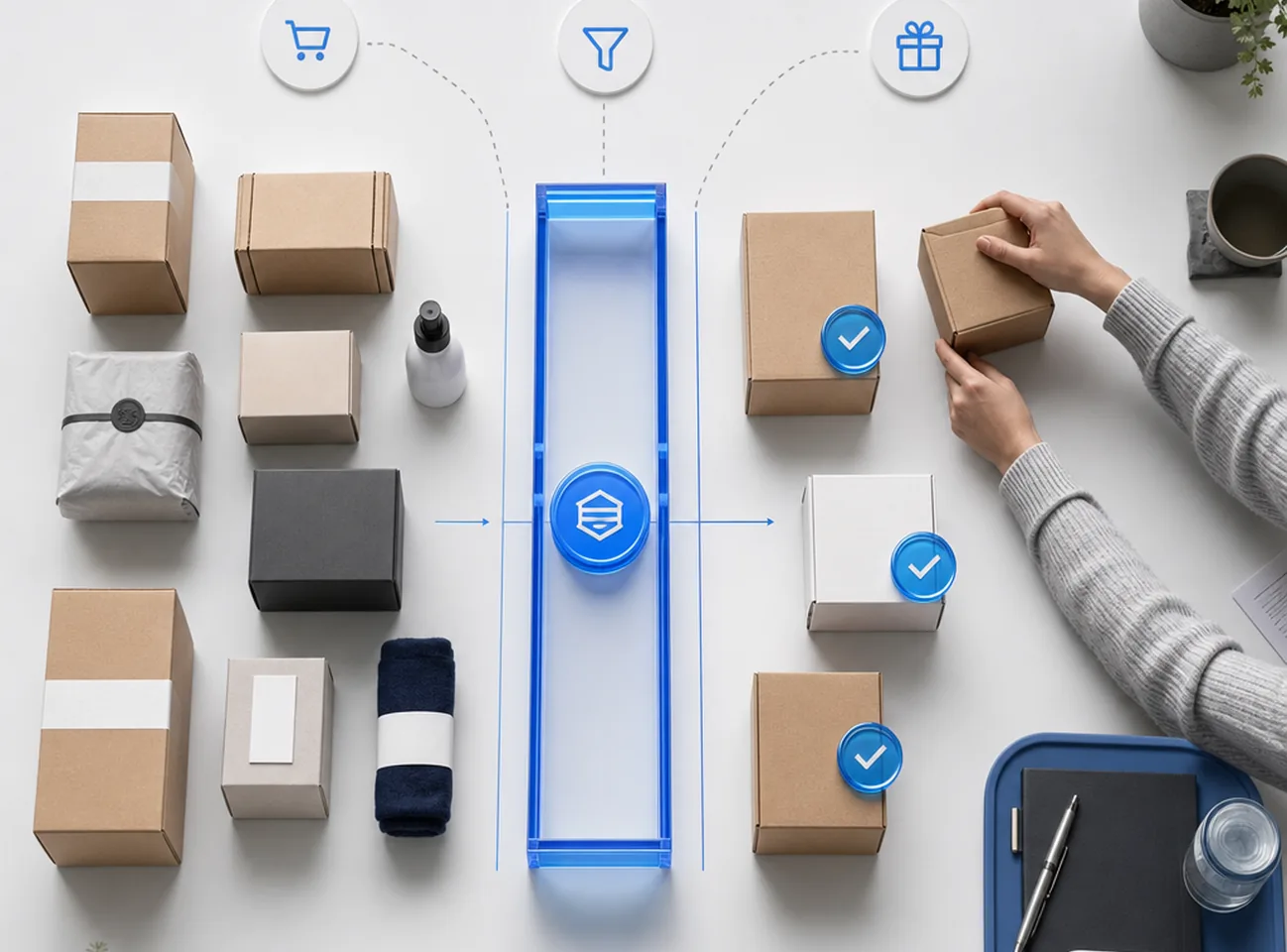 Shopify product packages prepared for a trackable return offer