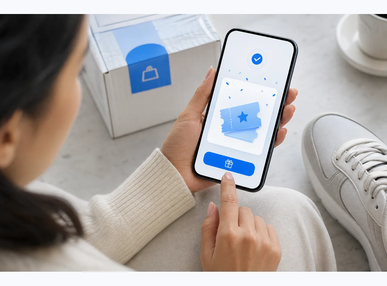 Customer opening a post-purchase reward on a mobile phone