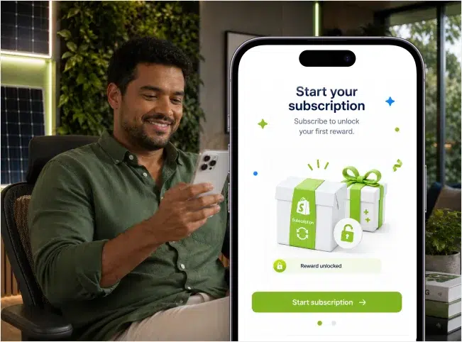 Shopify customer preparing to start a subscription and unlock a branded reward