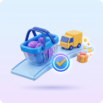 3D shopping basket and delivery truck illustrating increased spend during a key period