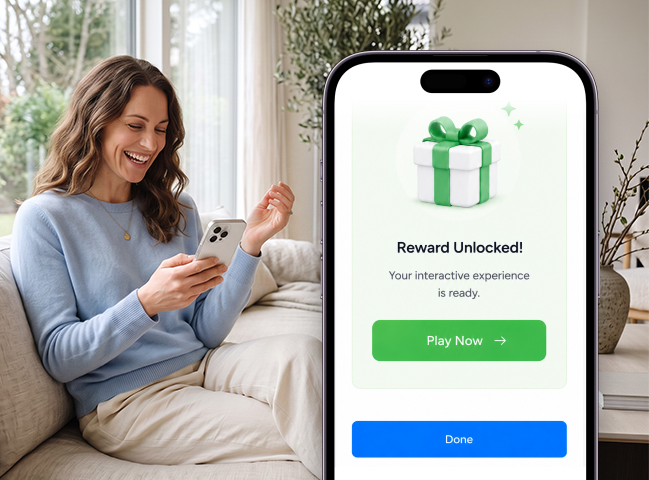 Customer viewing an unlocked interactive reward after completing an ecommerce purchase.