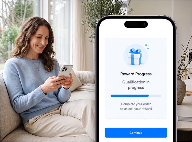 Customer checking reward qualification progress before completing an ecommerce order.