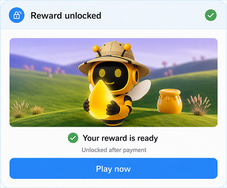BeeLiked reward screen showing an unlocked branded game ready to play.