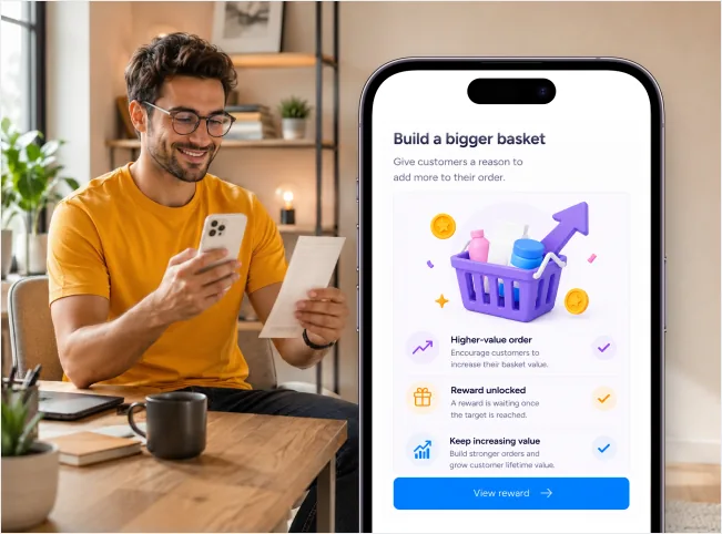Customer building a higher-value basket and unlocking a reward