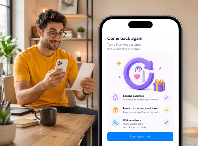 Returning customer making a second purchase and unlocking a reward