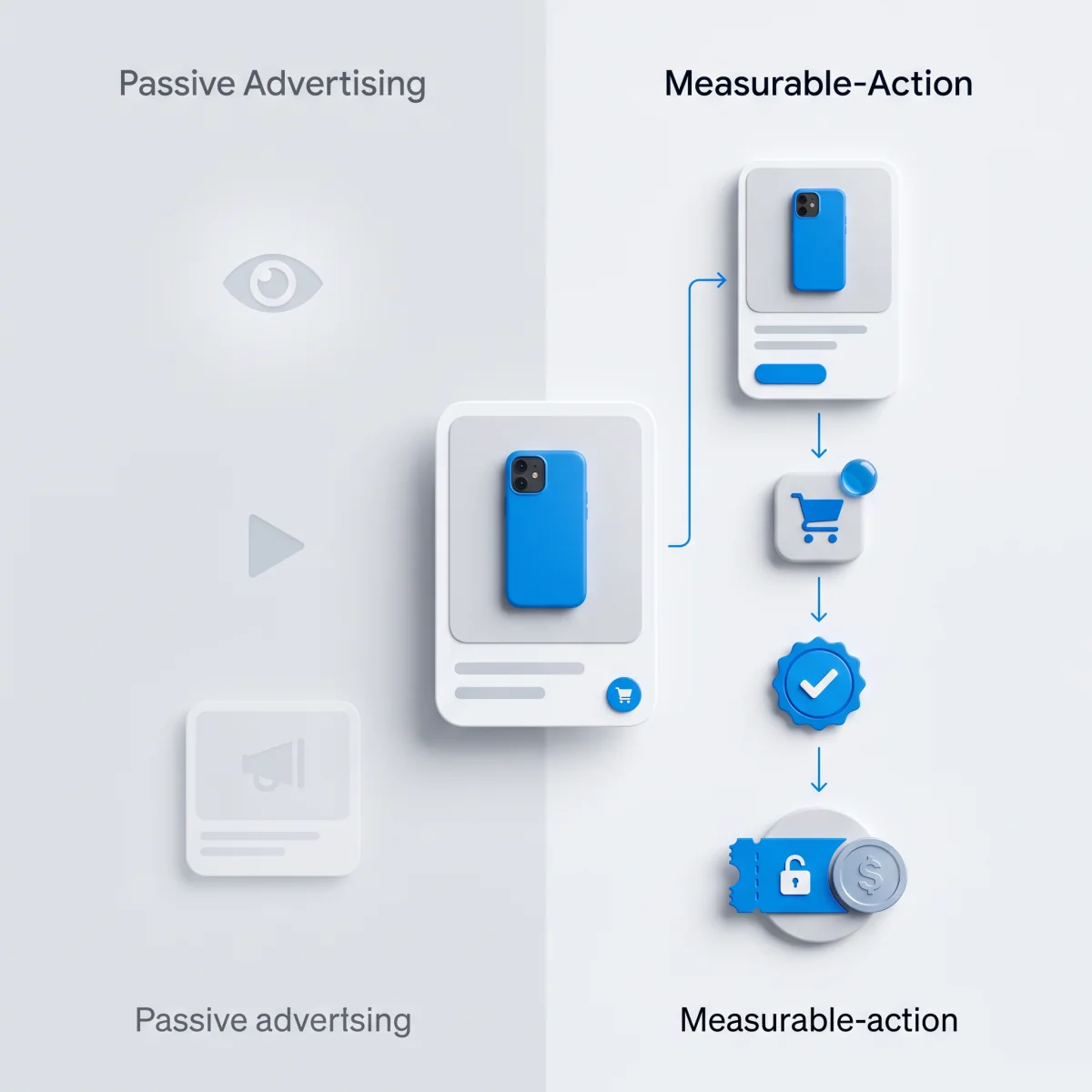 Comparison of passive advertising with a measurable purchase action