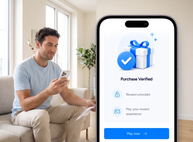 Customer viewing a verified purchase and unlocked reward on a mobile phone