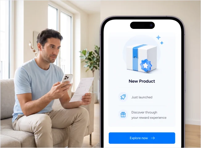 Customer discovering a new product through a mobile reward experience