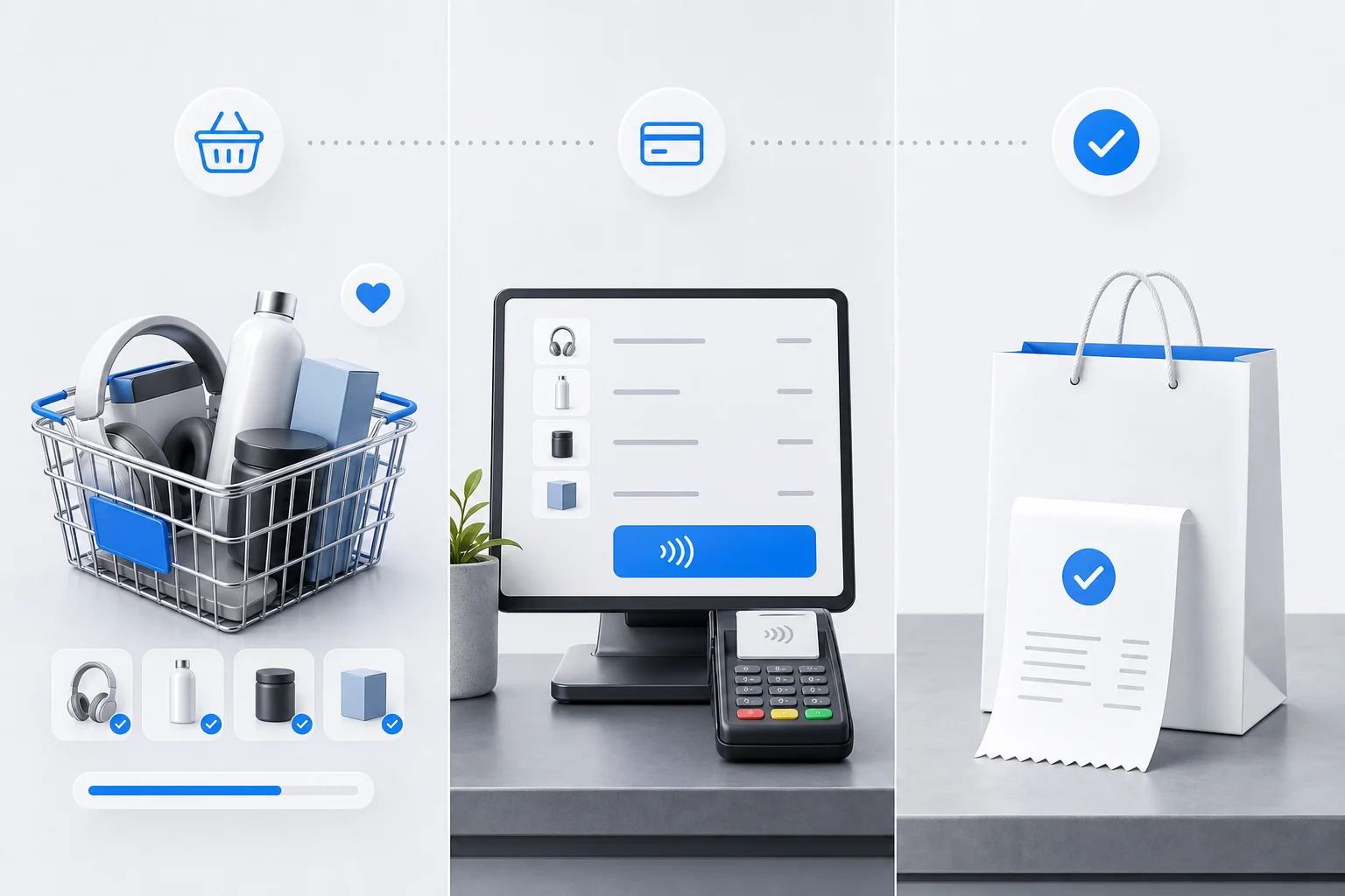 Retail basket, checkout and receipt stages of purchase verification