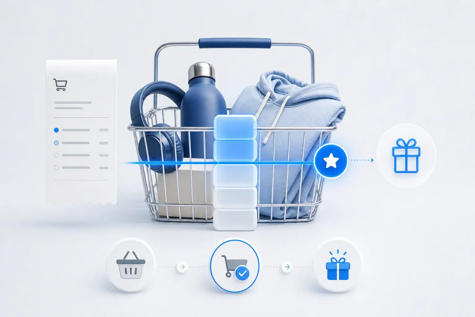 Retail basket linked to a qualifying spend threshold and reward