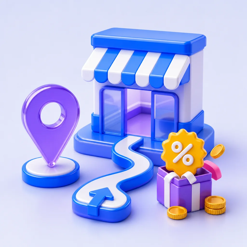 Retail storefront and location marker representing increased store visits