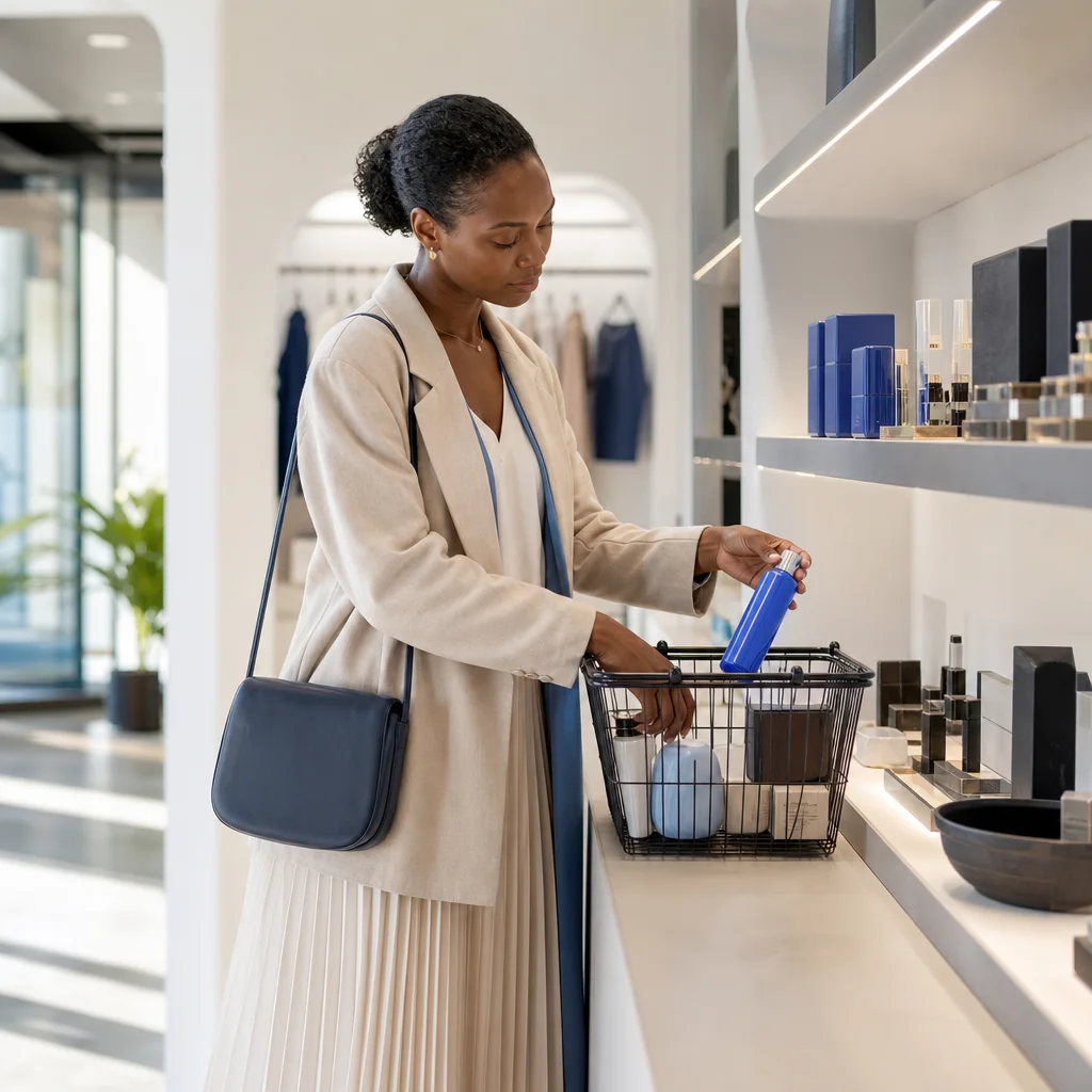 Retail shopper selecting products for a purchase-linked promotion