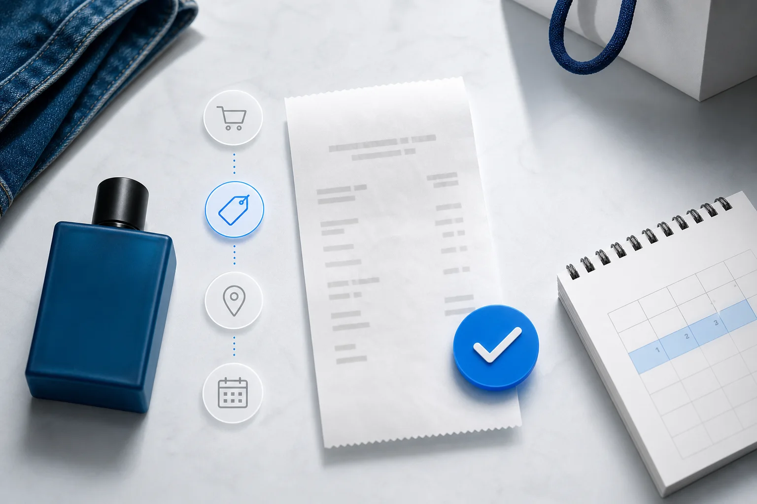 Receipt criteria for product, location and purchase date verification