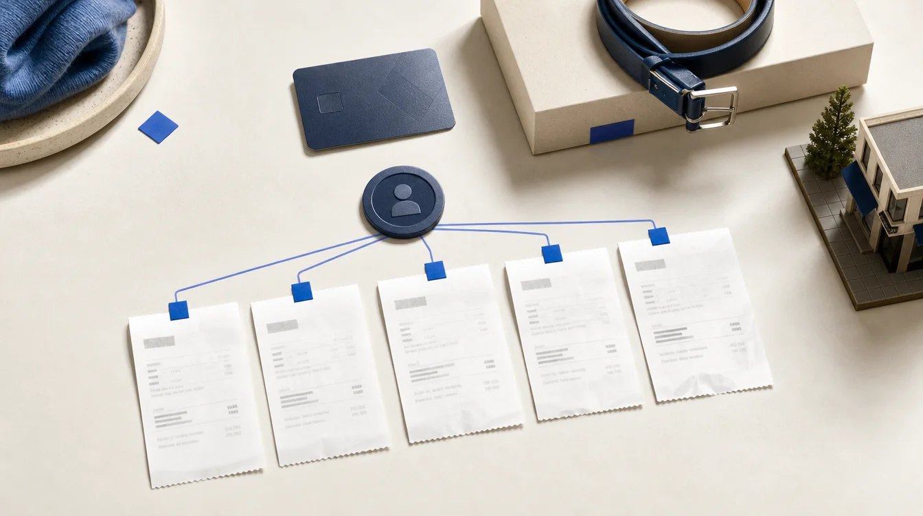 Customer purchase records and receipts used to identify loyalty from owned retail data