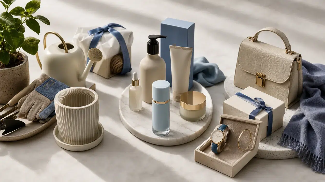 An assortment representing garden, beauty and fashion product categories