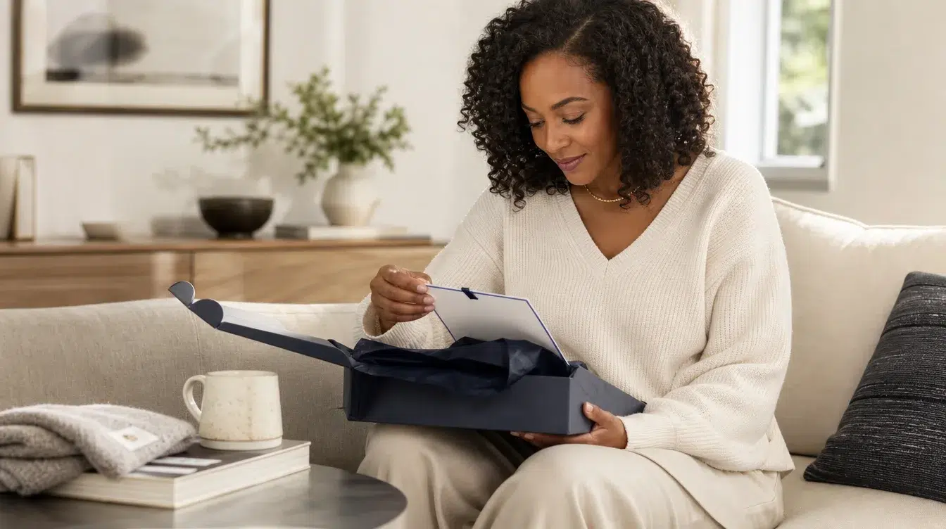 A customer opening a reward gift at home