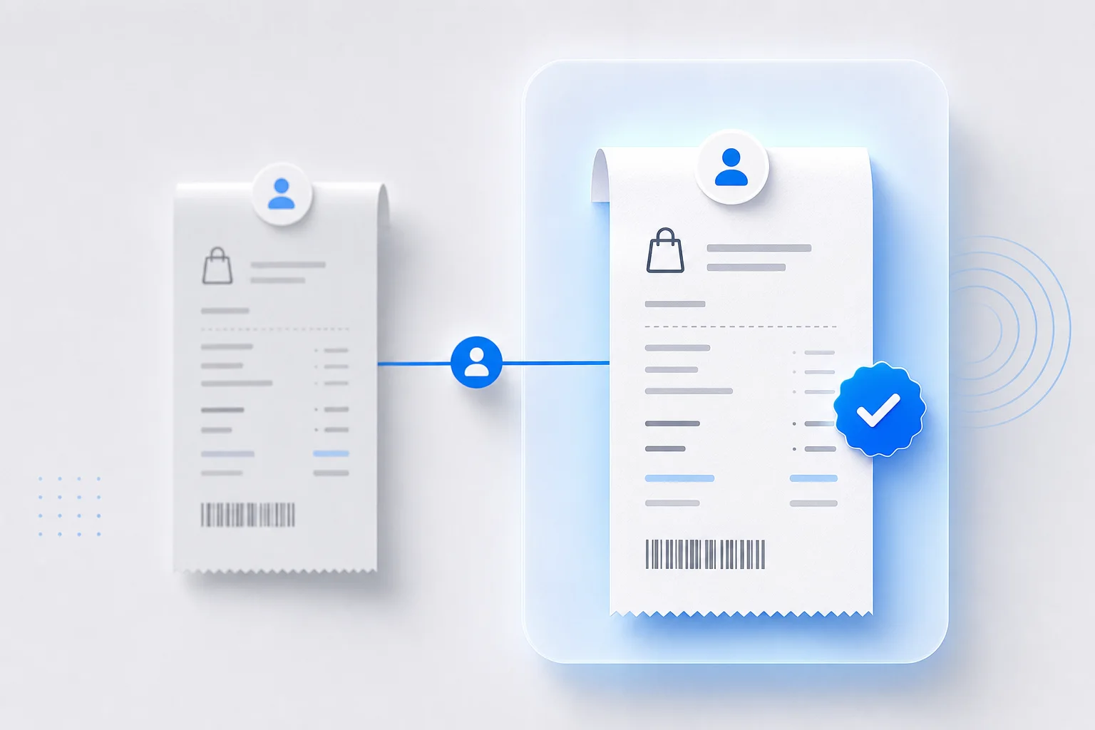 Two customer receipts connected to confirm a repeat purchase