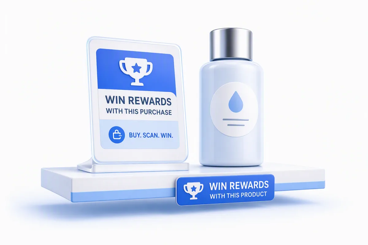In-store sign communicating the featured-product reward opportunity