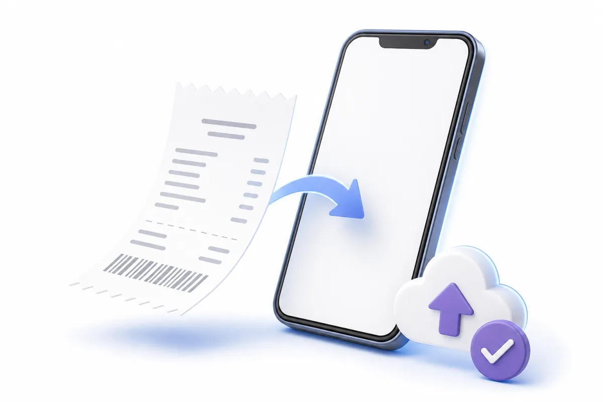 Completed paper receipt being submitted through a mobile phone
