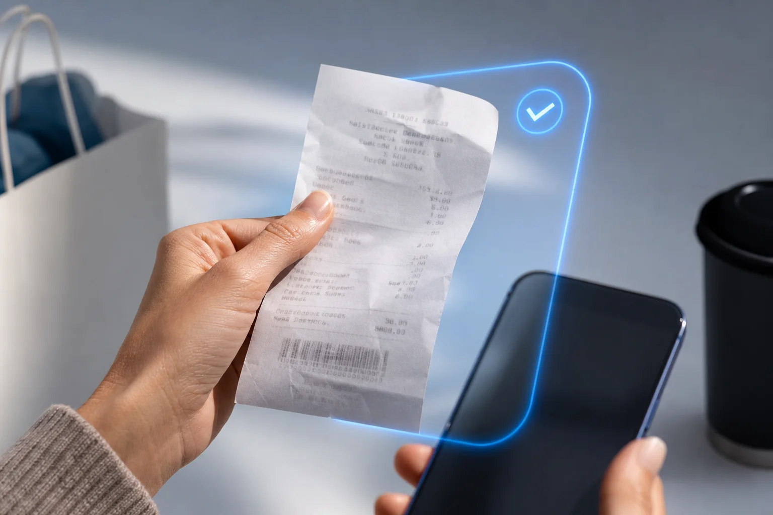 Customer submitting a paid receipt with a mobile phone