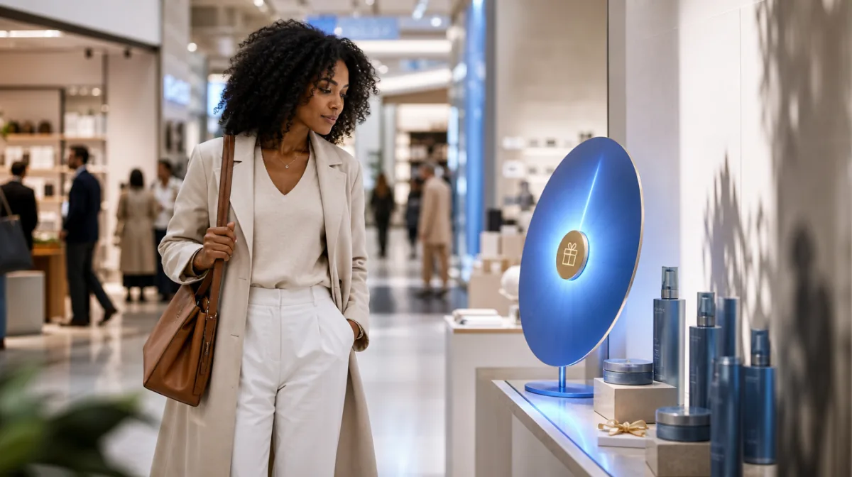 Shopper discovering a targeted interactive gift experience in a retail store