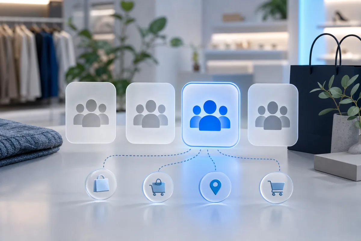 Selected retail audience segment connected to shopping signals and locations