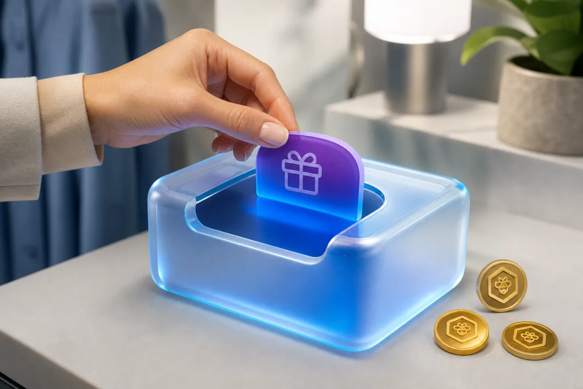 Customer contributing a branded reward token through an interactive experience