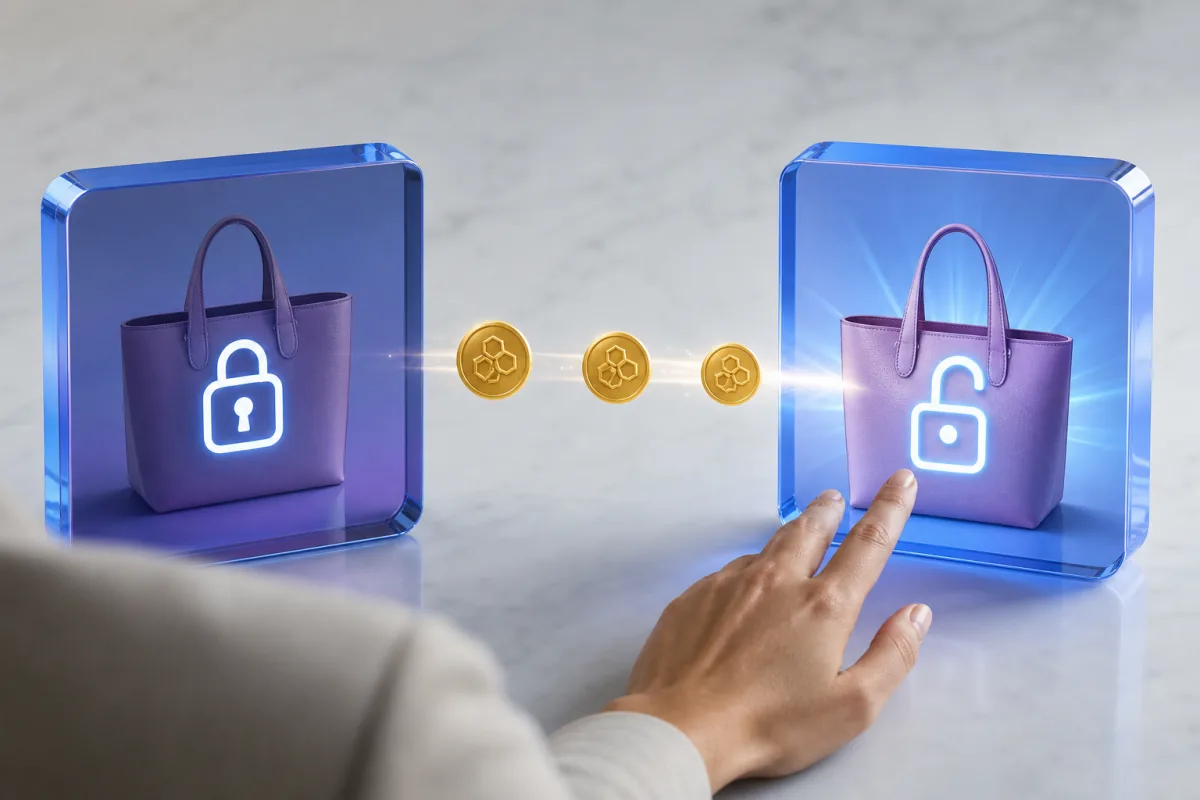 Shopper spending HoneyCoins to unlock a verified private retail offer