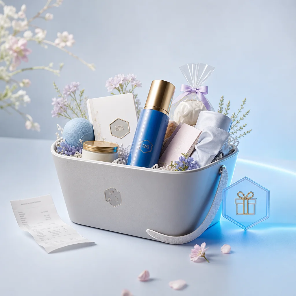 Easter gift basket and receipt for a seasonal purchase promotion
