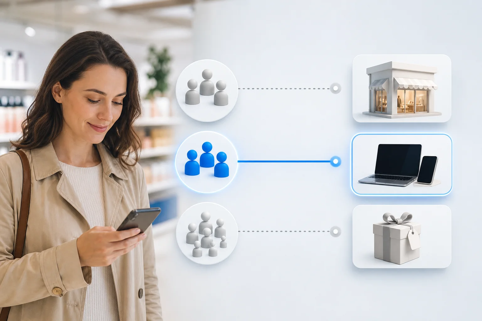 Retail audience segments connected to store, digital and reward channels