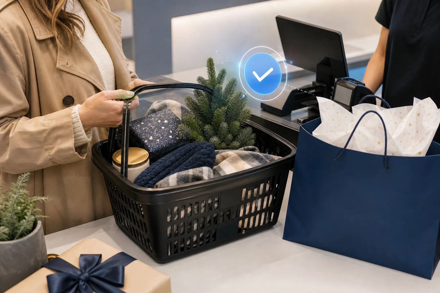 Customer completing a qualifying seasonal purchase at checkout