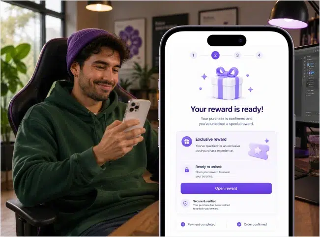 Customer seeing a verified reward invitation after completing a qualifying Shopify purchase.