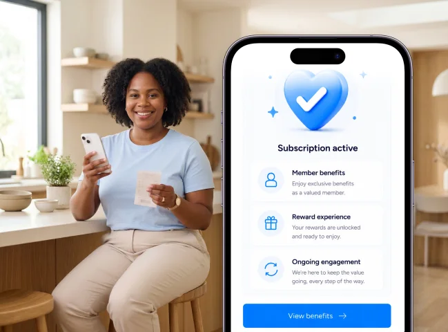 Subscriber views ongoing benefits and reward experiences after sign-up