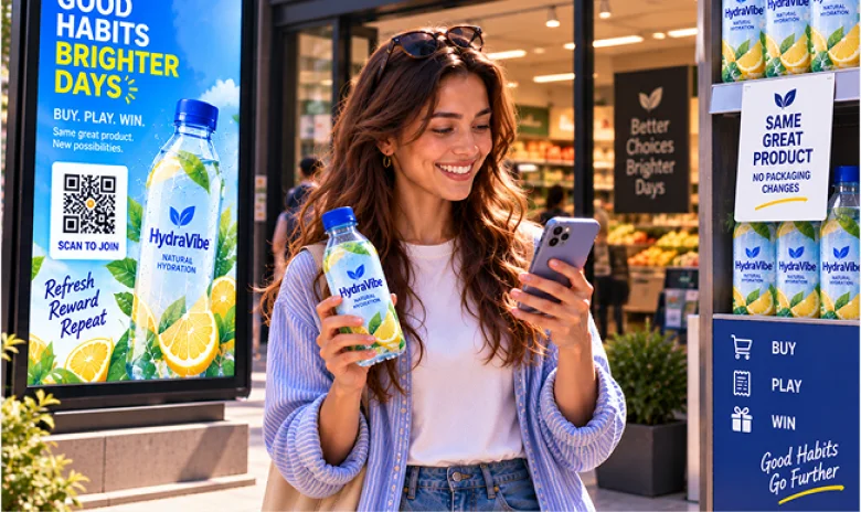 Outdoor product promotion connecting awareness to purchase without changing packaging