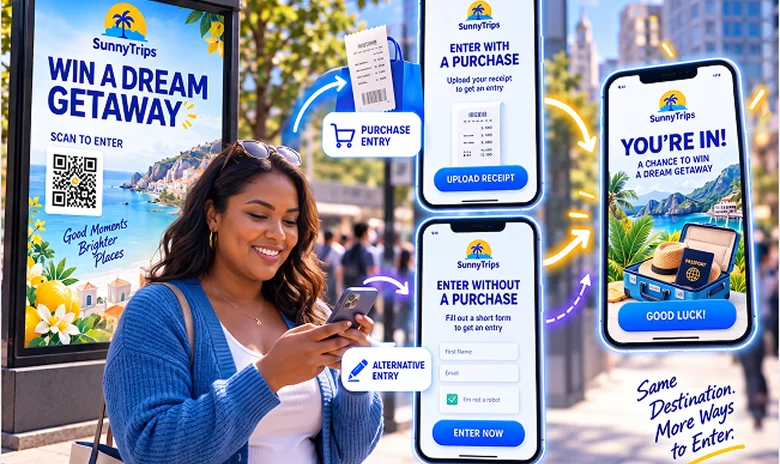 Outdoor sweepstakes promotion with purchase and alternative entry routes