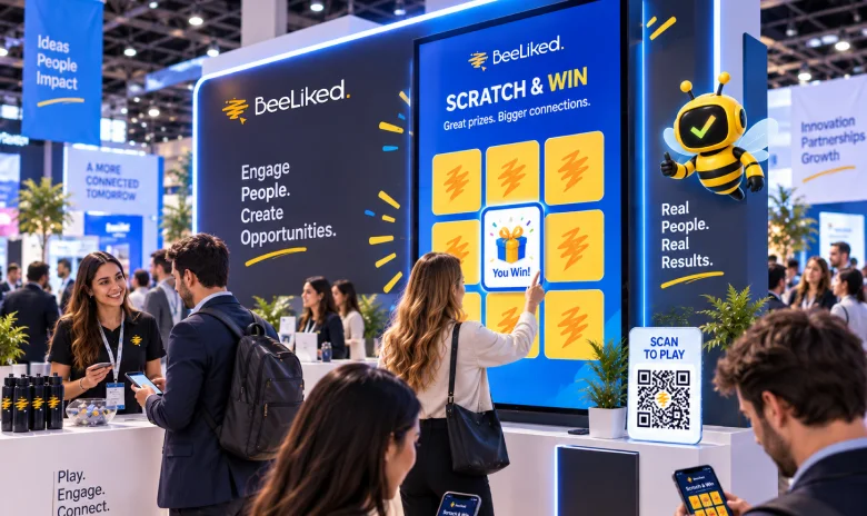 Trade show attendee joining a spin-to-win booth promotion from a mobile phone