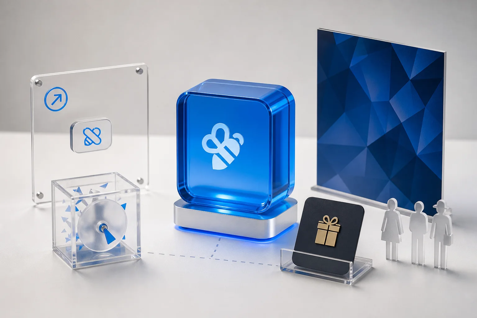 Branded campaign elements surrounding a central interactive activation