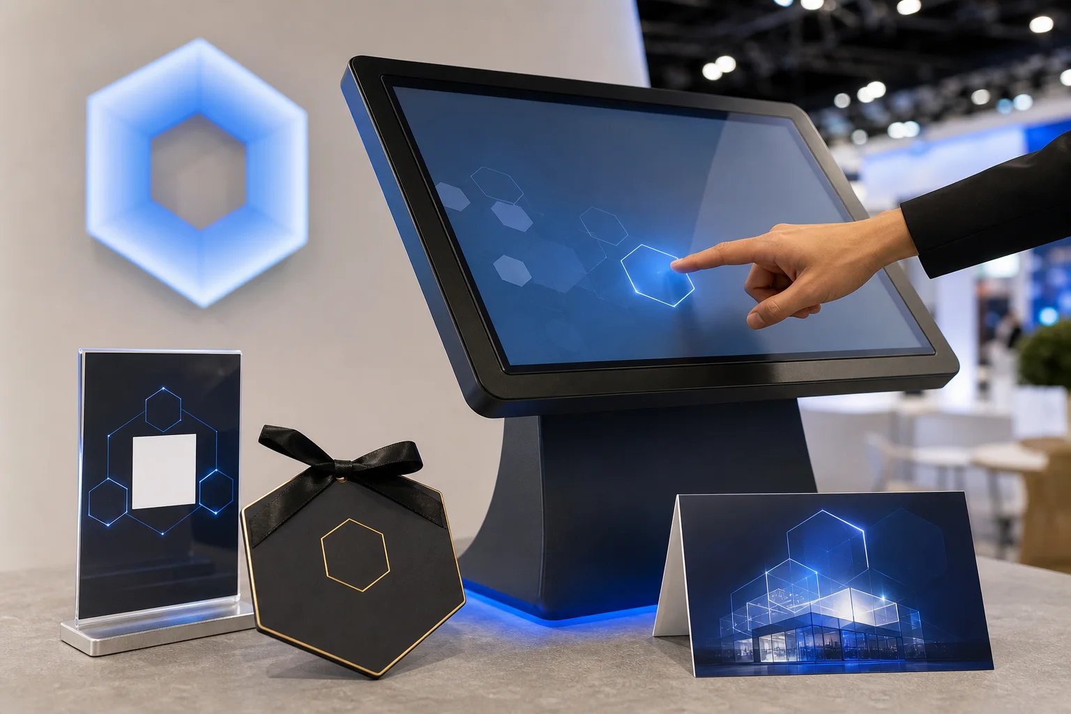 Attendee using a large touchscreen as part of an event activation