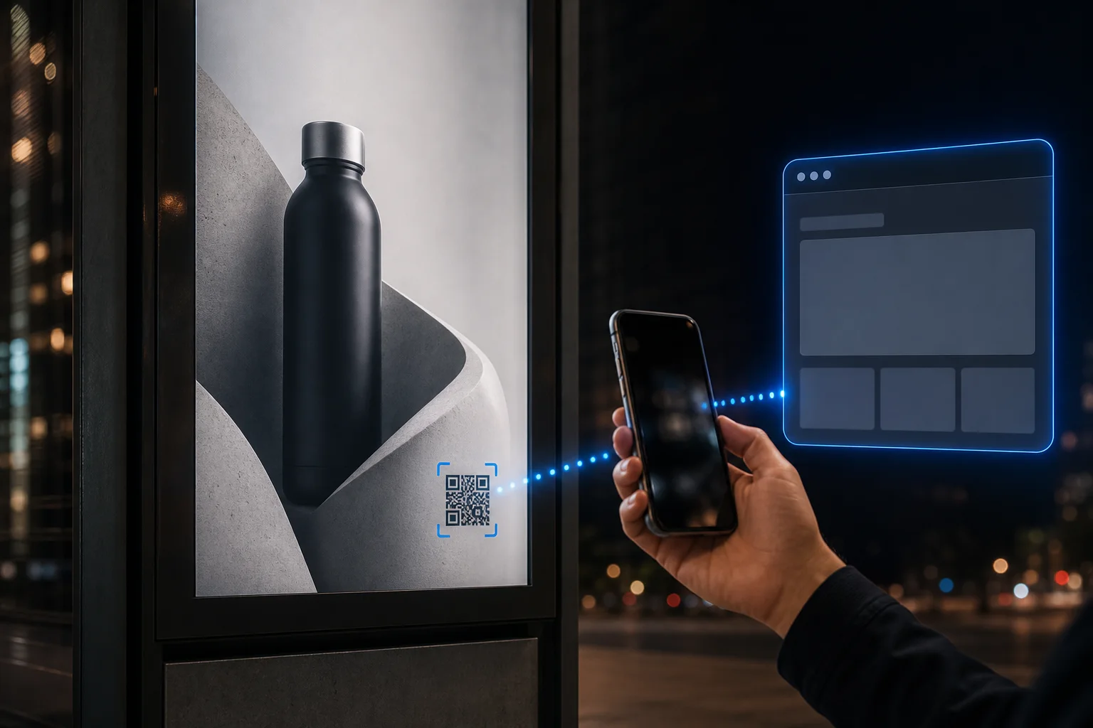 Participant scanning an outdoor advertising QR code