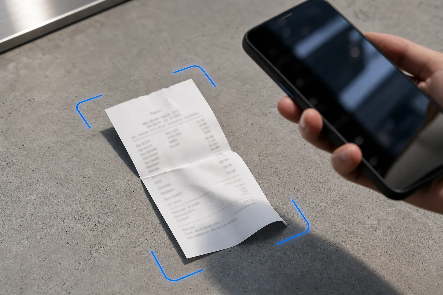 Customer photographing a retail receipt with a mobile phone