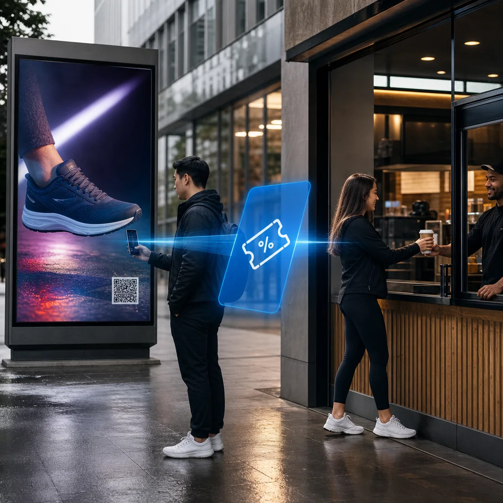 Outdoor advertisement scan connecting a customer to a promotional offer and measurable response