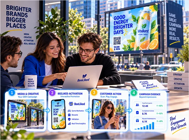Agency team planning an outdoor advertising activation from media creative through customer action and campaign evidence